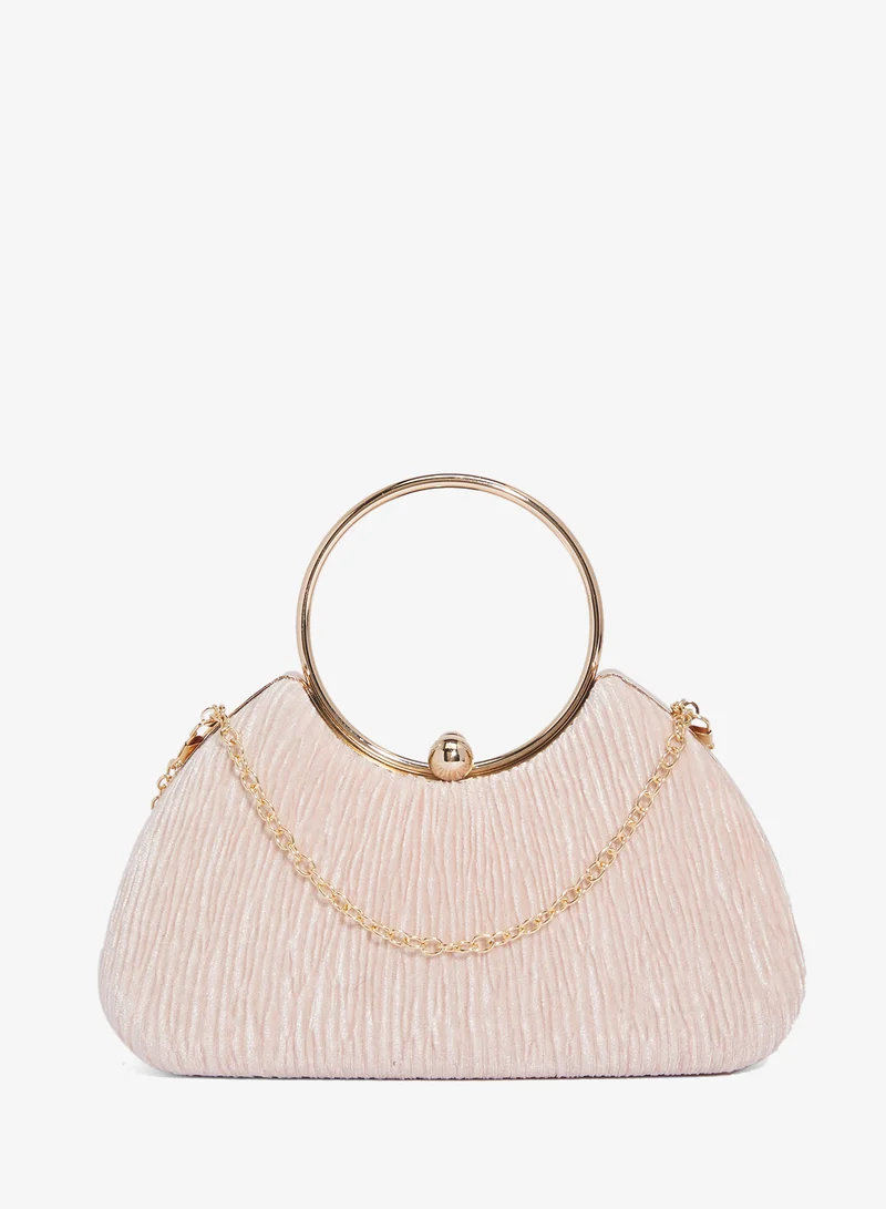 Textured Ring Handle Bag With Gold Accent